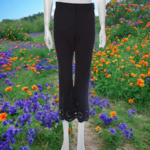 Derek Lam 10 Crosby black laser cut high rise flare capri pants size 10 - Picture 11 of 11